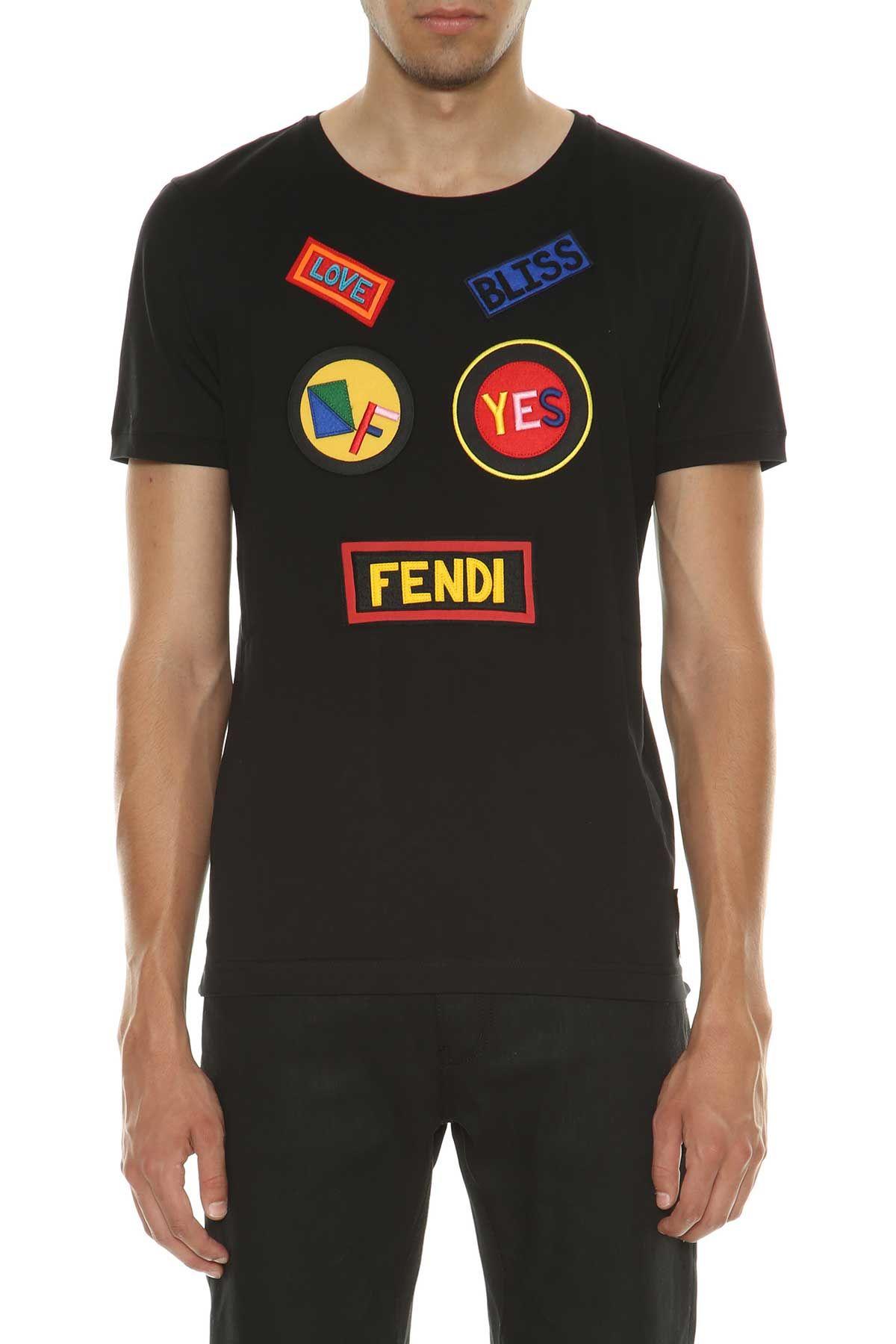 Fendi T-shirt With Patches In Nero 