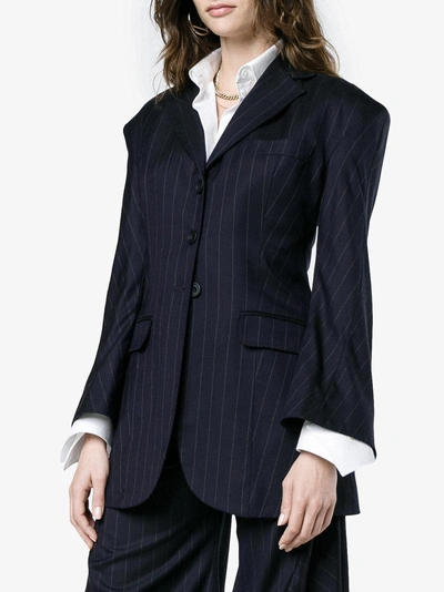 Shop Wright Le Chapelain Pinstripe Tailored Jacket With Oversized Shoulders In Blue