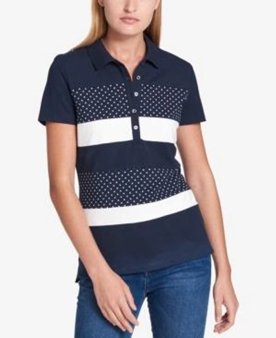 Shop Tommy Hilfiger Colorblocked Polo Top, Created For Macy's In Sky Captain Combo