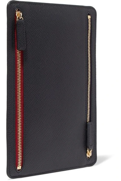Shop Smythson Panama Textured-leather Wallet In Navy