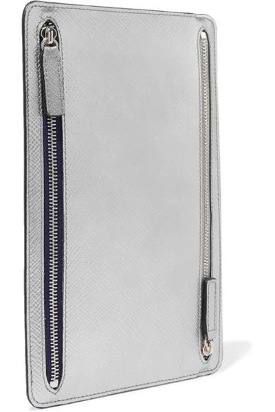 Shop Smythson Panama Metallic Textured-leather Wallet In Silver