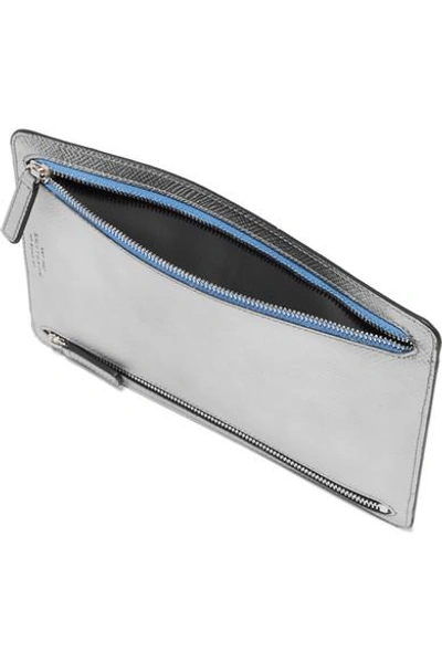 Shop Smythson Panama Metallic Textured-leather Wallet In Silver
