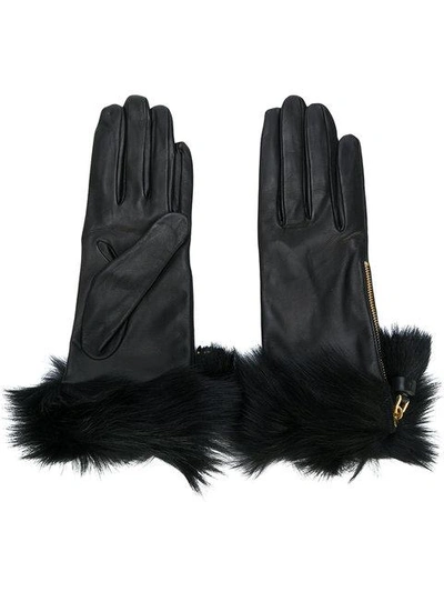 Shop Prada Fur Trimmed Gloves - Black