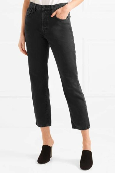 Shop J Brand Wynne High-rise Cropped Straight-leg Jeans In Black