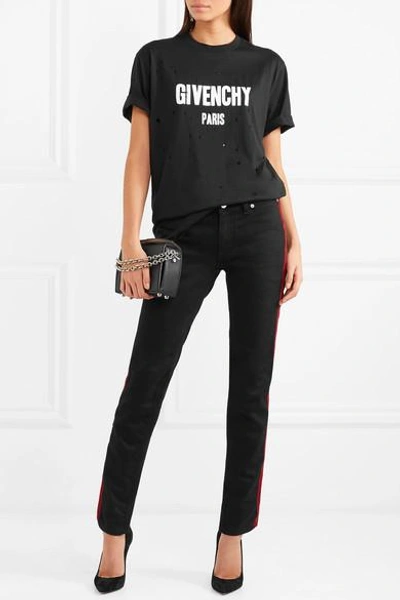 Shop Givenchy Oversized Distressed Printed Cotton-jersey T-shirt In Black