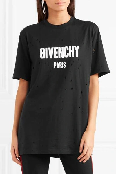 Shop Givenchy Oversized Distressed Printed Cotton-jersey T-shirt In Black