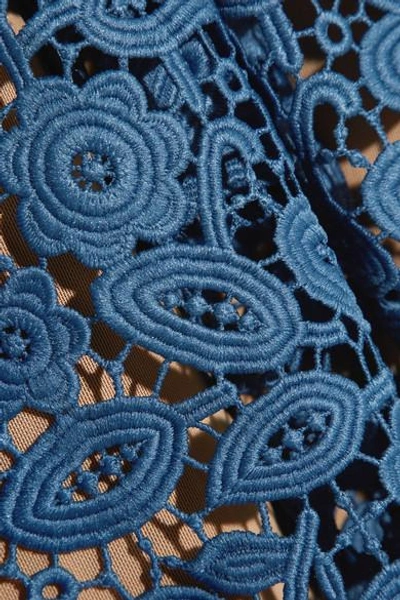 Shop Self-portrait Azaelea Guipure Lace Midi Dress In Blue