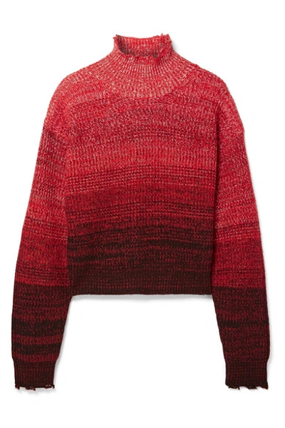 Shop Helmut Lang Oversized Mélange Wool-blend Turtleneck Sweater In Red
