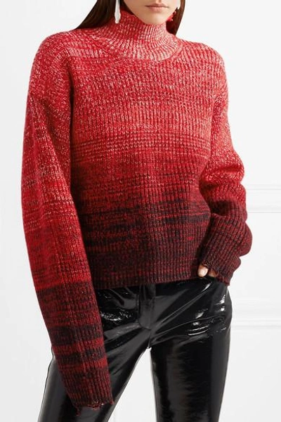 Shop Helmut Lang Oversized Mélange Wool-blend Turtleneck Sweater In Red