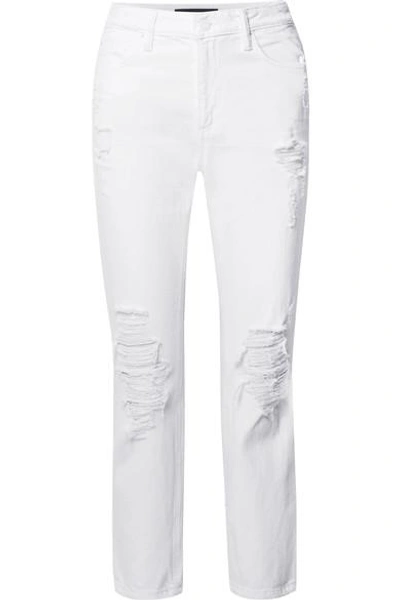 Shop Alexander Wang Cult Distressed High-rise Straight-leg Jeans In White
