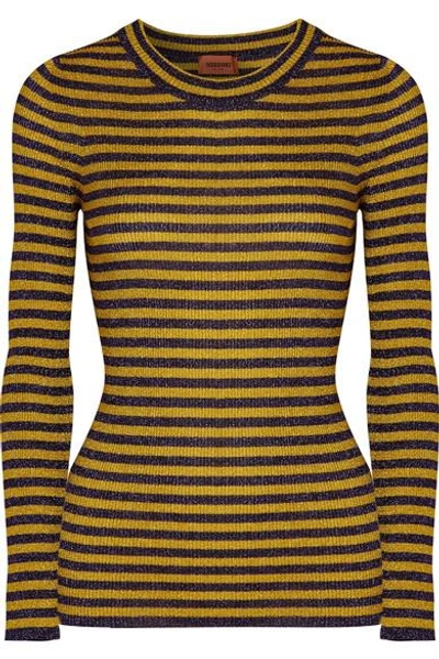 Shop Missoni Striped Metallic Ribbed-knit Sweater In Yellow