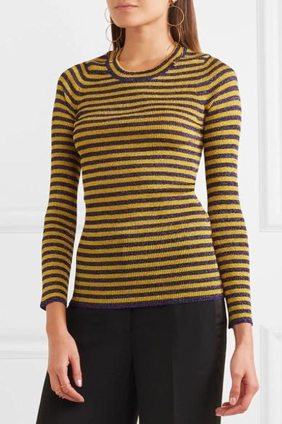 Shop Missoni Striped Metallic Ribbed-knit Sweater In Yellow