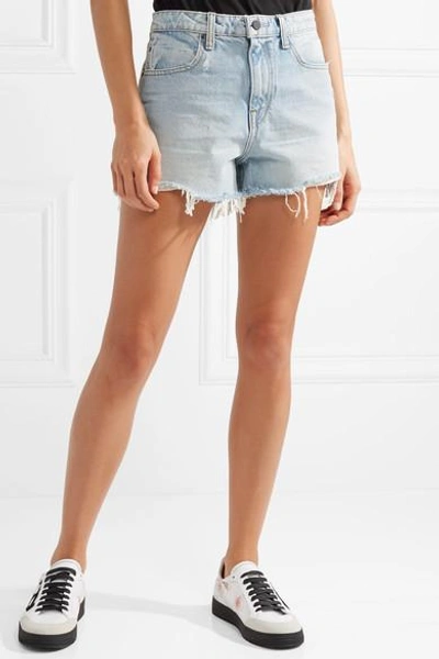 Shop Alexander Wang Bite Frayed Denim Shorts In Light Denim