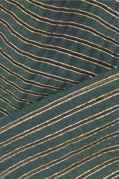Shop Cefinn Striped Metallic Cotton-blend Voile Wrap Top In Green