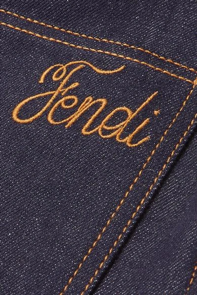 Shop Fendi Cropped High-rise Wide-leg Jeans In Dark Denim