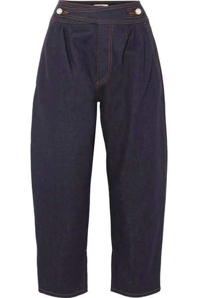 Shop Fendi Cropped High-rise Wide-leg Jeans In Dark Denim