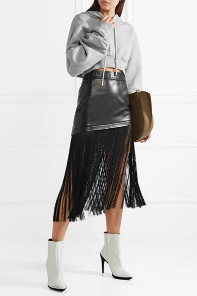 Shop Helmut Lang Fringed Leather Mini Skirt In Black