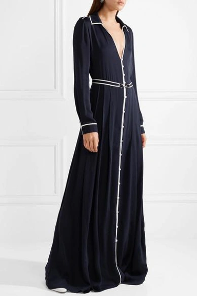 Shop Gabriela Hearst Lempicka Pleated Silk-twill Maxi Dress In Navy