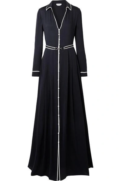 Shop Gabriela Hearst Lempicka Pleated Silk-twill Maxi Dress In Navy