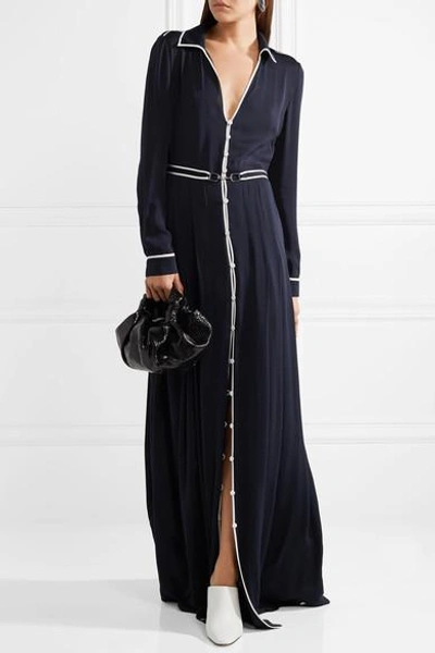 Shop Gabriela Hearst Lempicka Pleated Silk-twill Maxi Dress In Navy