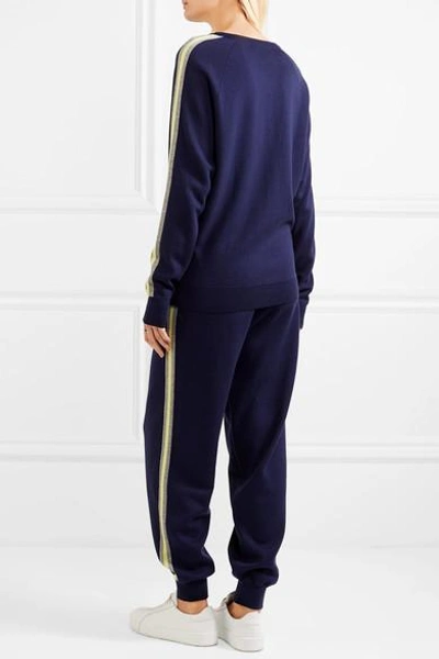 Shop Olivia Von Halle New York Striped Silk-blend Sweatshirt And Track Pants Set In Navy