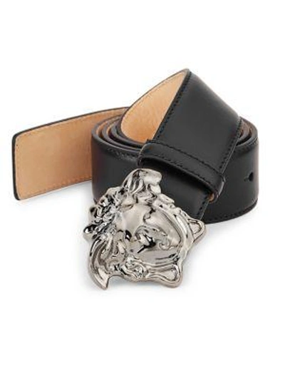 Shop Versace Men's Medusa Leather Belt In Black
