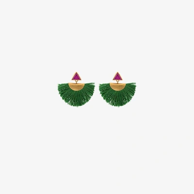 Shop Katerina Makriyianni Mini Fan Earrings With Purple Triangle Studs In Green