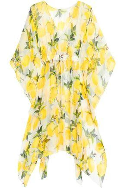 Shop Dolce & Gabbana Woman Printed Silk-georgette Kaftan Yellow