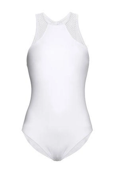 Shop Melissa Odabash Bari Mesh-paneled Cutout Swimsuit In White