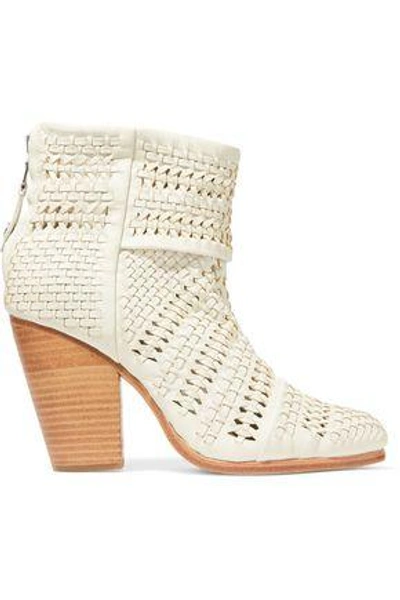 Shop Rag & Bone Woman Classic Newbury Cutout Woven Leather Ankle Boots Off-white