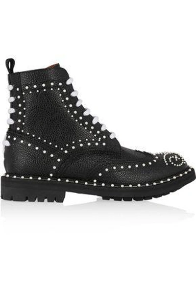 Shop Givenchy Woman Ankle Boots In Faux Pearl-embellished Black Textured-leather Black