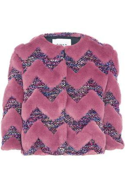 Shop Ainea Woman Cropped Faux Fur And Bouclé Jacket Pastel Pink