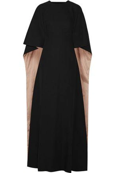 Shop Valentino Cape-effect Cutout Crepe Gown In Black