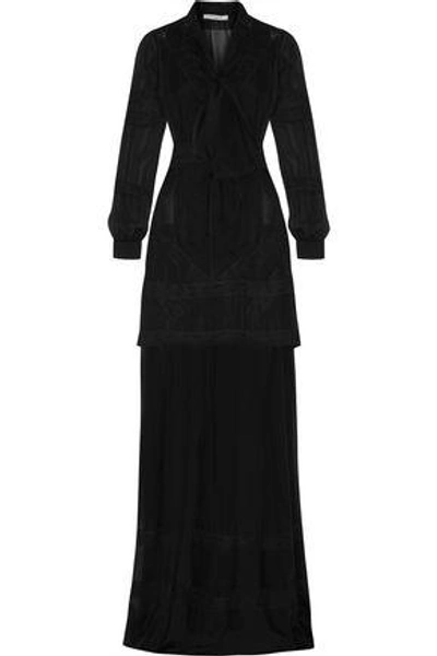Shop Givenchy Woman Silk-chiffon Gown With Lace Trims Black