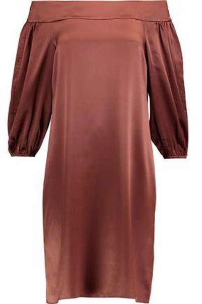 Shop Tibi Off-the-shoulder Silk-satin Dress In Brick