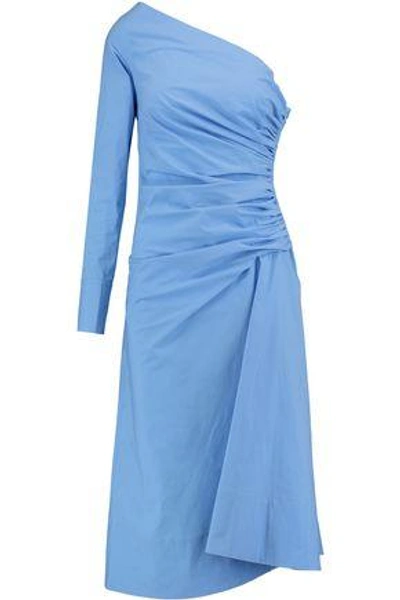 Shop Emilio Pucci Woman One-shoulder Ruched Cotton-blend Dress Light Blue