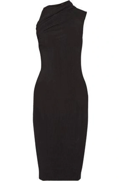 Shop Narciso Rodriguez Woman Stretch Ribbed-knit Dress Black