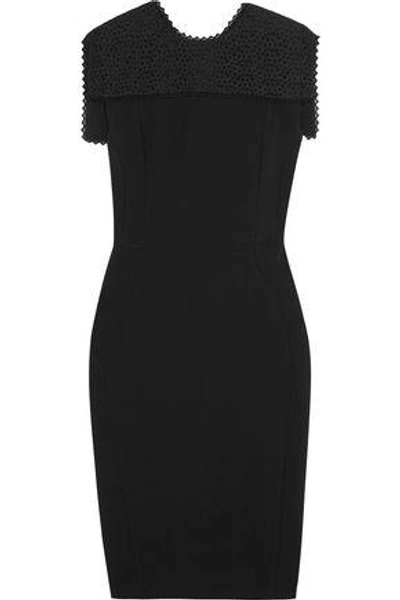 Shop Antonio Berardi Woman Broderie Anglaise-trimmed Crepe Dress Black