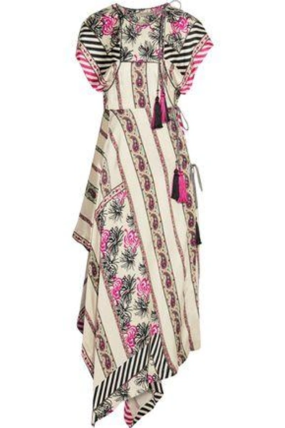 Shop Etro Woman Asymmetric Printed Silk-satin Twill Wrap Dress Beige