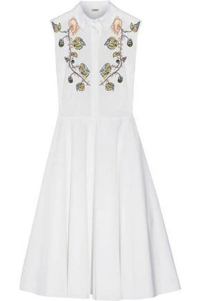 Shop Adam Lippes Woman Embroidered Cotton-poplin Midi Dress White