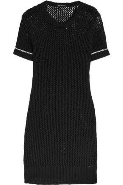 Shop James Perse Woman Open-knit Cotton And Linen-blend Dress Black