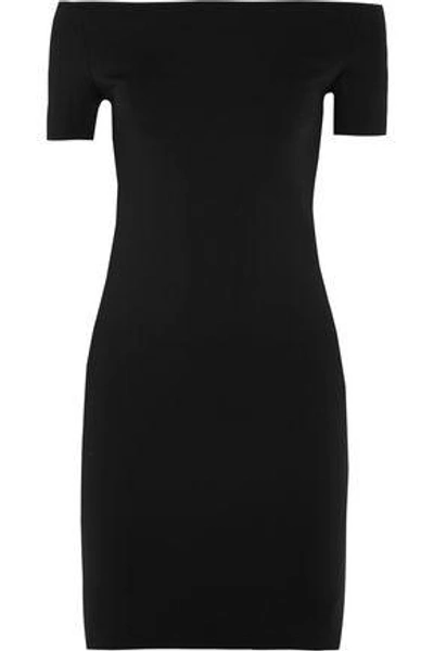 Shop Helmut Lang Woman Off-the-shoulder Neoprene Mini Dress Black