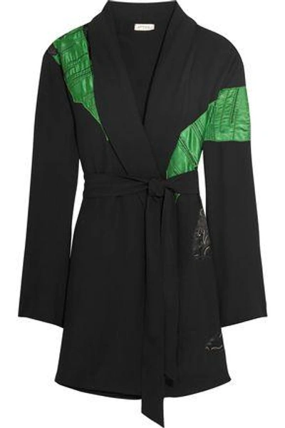 Shop Attico Woman Lauren Satin-appliquéd Crepe Mini Wrap Dress Black
