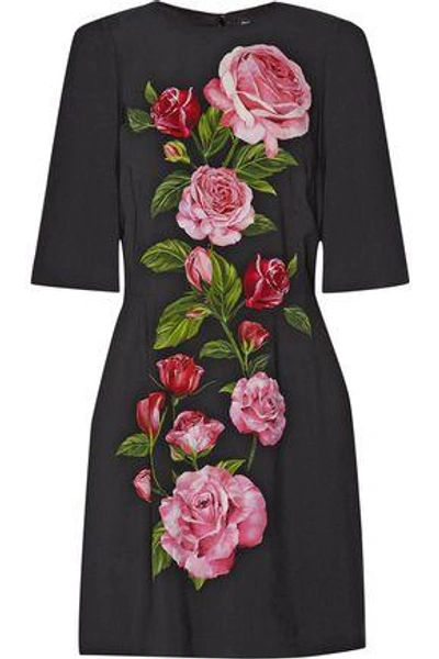 Shop Dolce & Gabbana Woman Floral-print Crepe Mini Dress Black