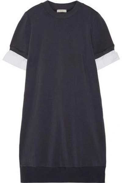 Shop Clu Woman Cotton Poplin-trimmed Jersey And Striped Oxford Mini Dress Midnight Blue