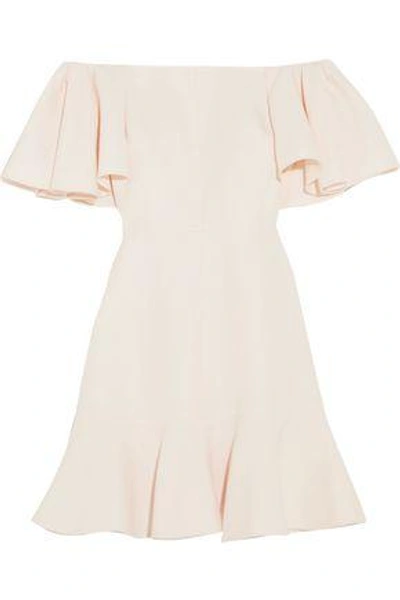 Shop Valentino Off-the-shoulder Wool And Silk-blend Crepe Mini Dress In Ivory