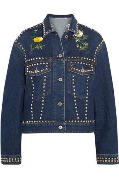 Shop Stella Mccartney Woman Oversized Embellished Denim Jacket Dark Denim