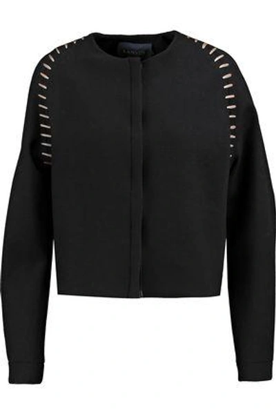 Shop Lanvin Woman Embroidered Wool-blend Jacket Black