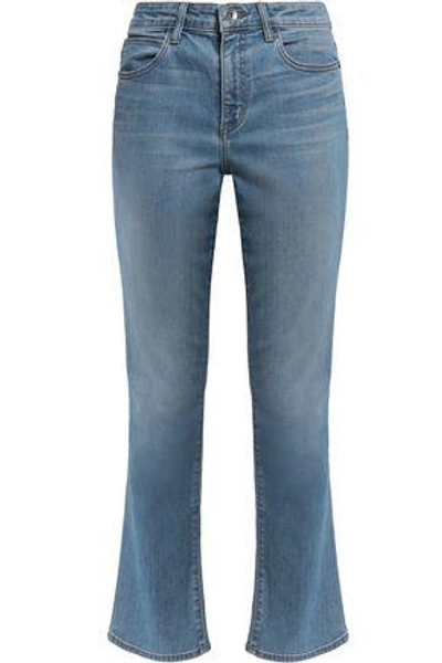 Shop Helmut Lang Woman Distressed Mid-rise Flared Jeans Light Denim