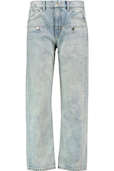 Shop Helmut Lang Button-detailed Distressed Boyfriend Jeans In Light Denim